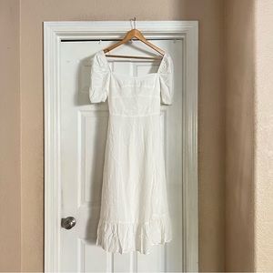 White midi square neck dress